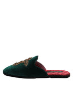 Dolce & Gabbana Green Velvet Cross Embellished Slippers Shoes - Eljoys Fashion 