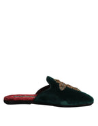 Dolce & Gabbana Green Velvet Cross Embellished Slippers Shoes - Eljoys Fashion 