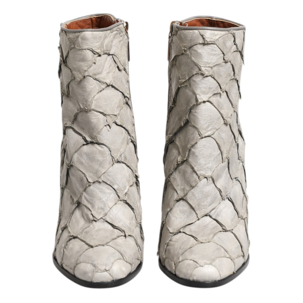 Dolce & Gabbana Off White Leather Heels Ankle Boots Shoes