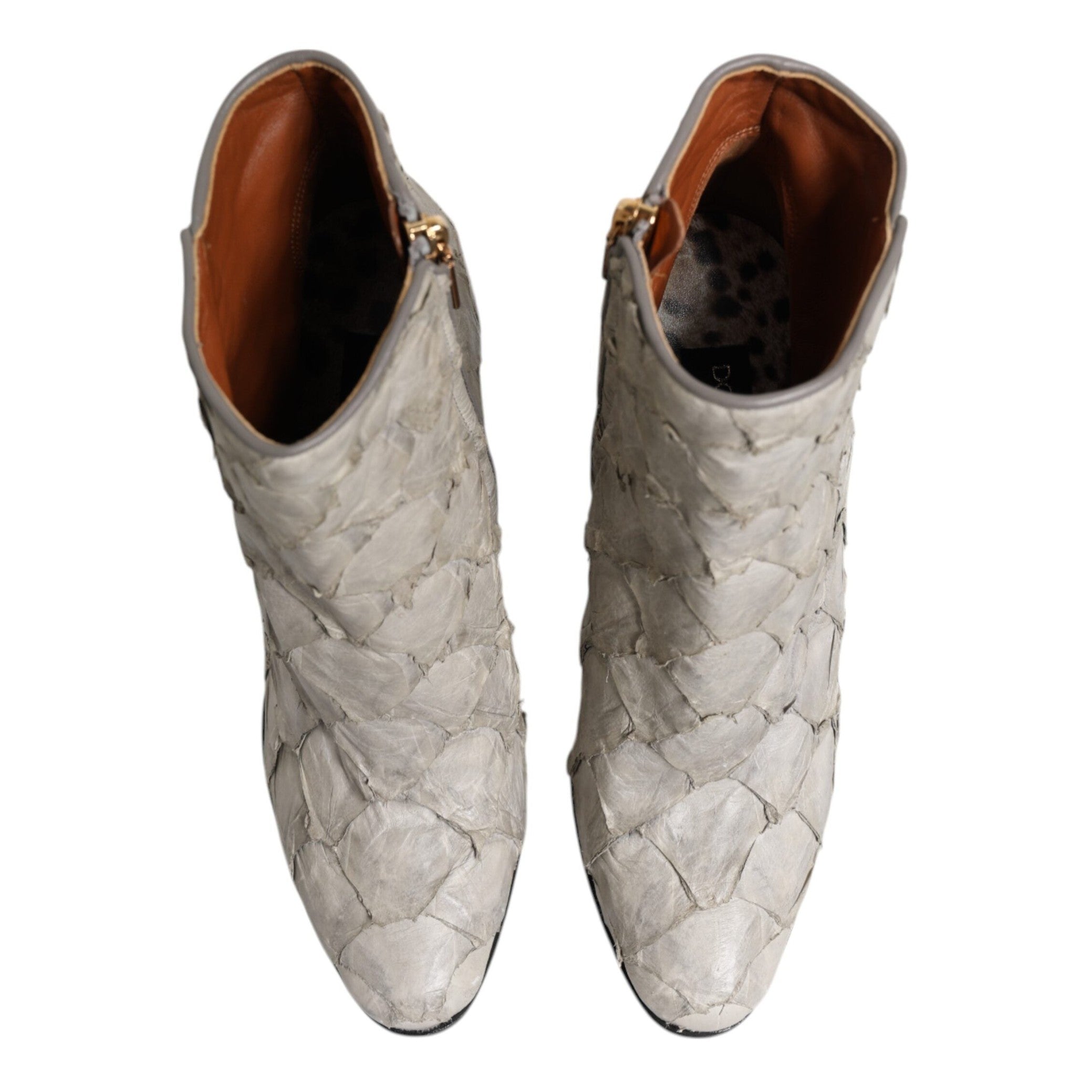 Dolce & Gabbana Off White Leather Heels Ankle Boots Shoes
