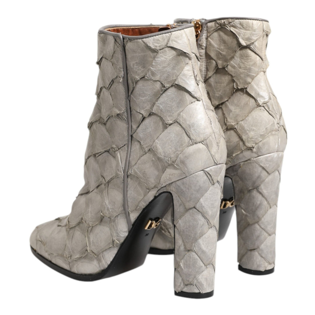 Dolce & Gabbana Off White Leather Heels Ankle Boots Shoes