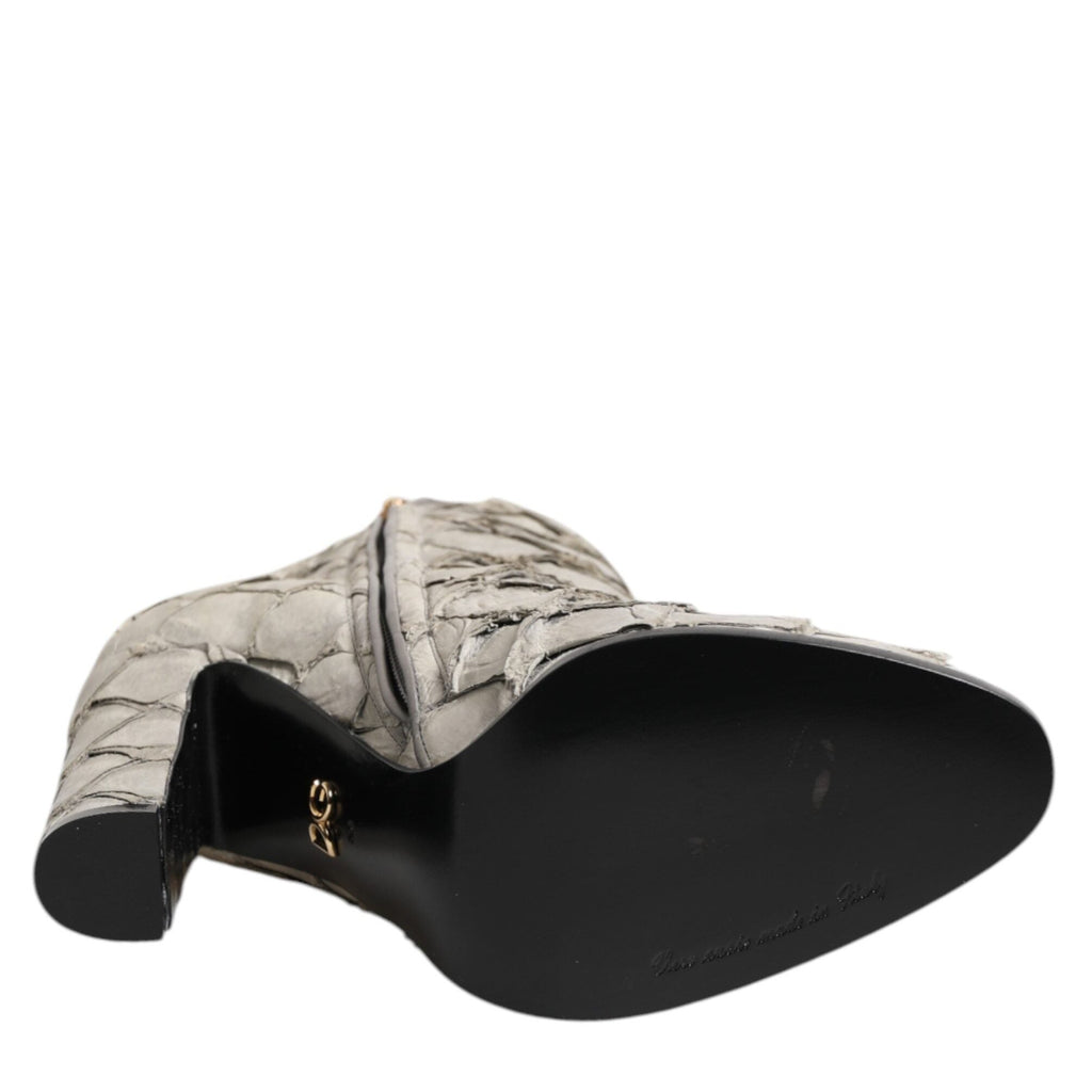 Dolce & Gabbana Off White Leather Heels Ankle Boots Shoes