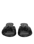Dolce & Gabbana Black Leather Heels Slides Sandals Shoes - Eljoys Fashion 