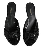 Dolce & Gabbana Black Leather Heels Slides Sandals Shoes - Eljoys Fashion 