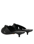 Dolce & Gabbana Black Leather Heels Slides Sandals Shoes - Eljoys Fashion 