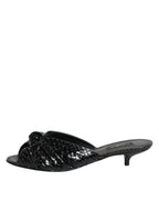 Dolce & Gabbana Black Leather Heels Slides Sandals Shoes - Eljoys Fashion 