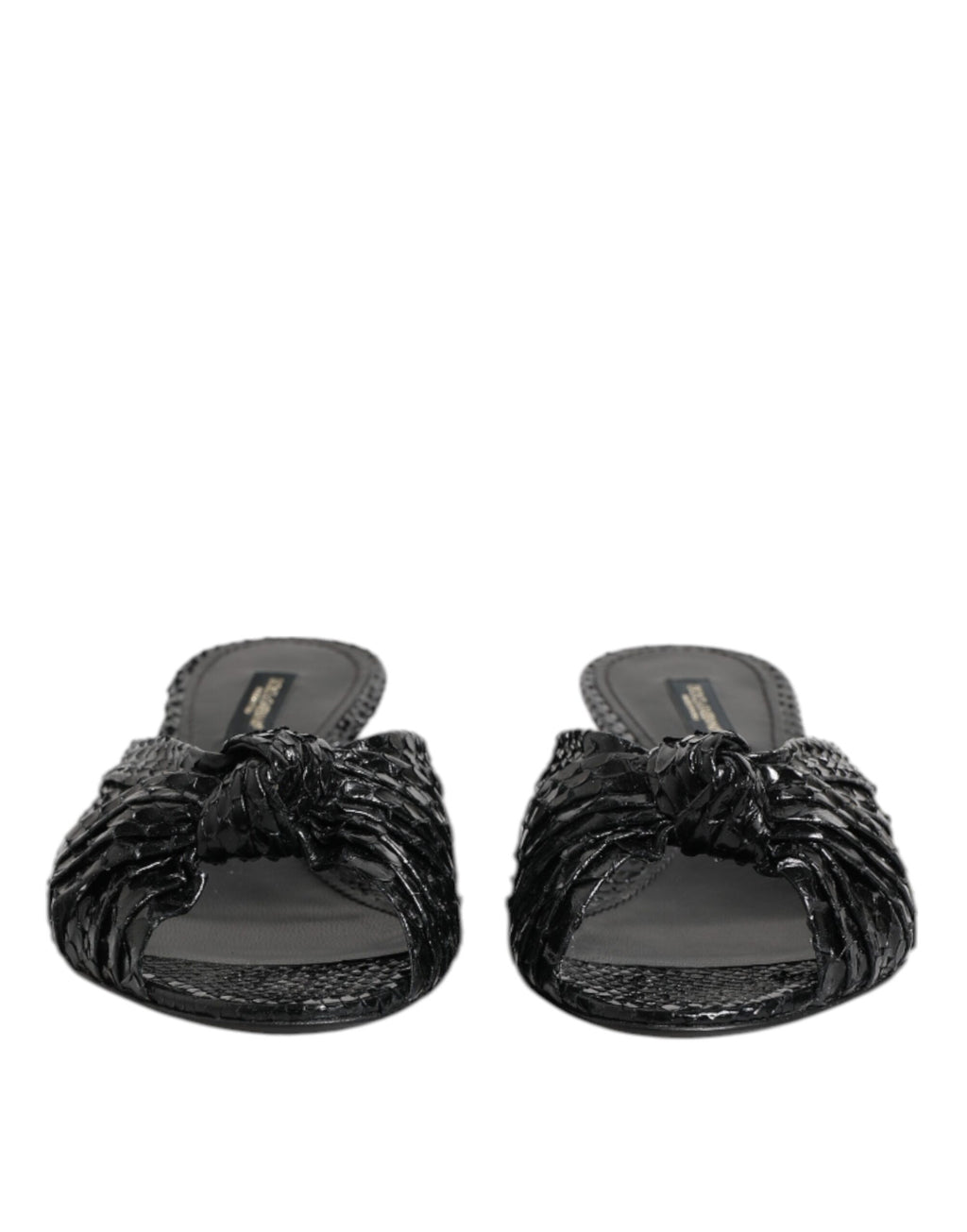 Dolce & Gabbana Black Leather Heels Slides Sandals Shoes - Eljoys Fashion 