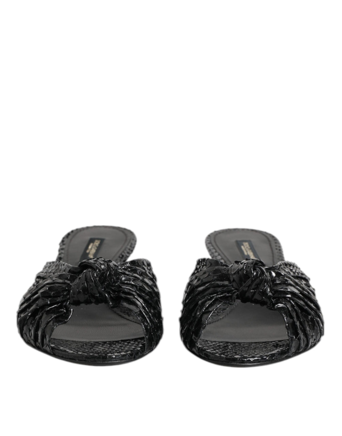 Dolce & Gabbana Black Leather Heels Slides Sandals Shoes - Eljoys Fashion 