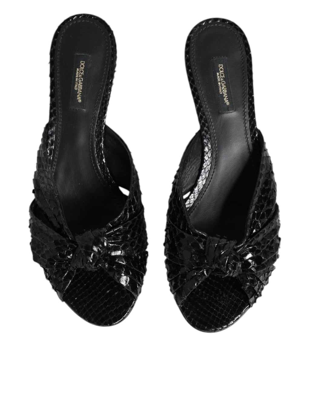 Dolce & Gabbana Black Leather Heels Slides Sandals Shoes - Eljoys Fashion 