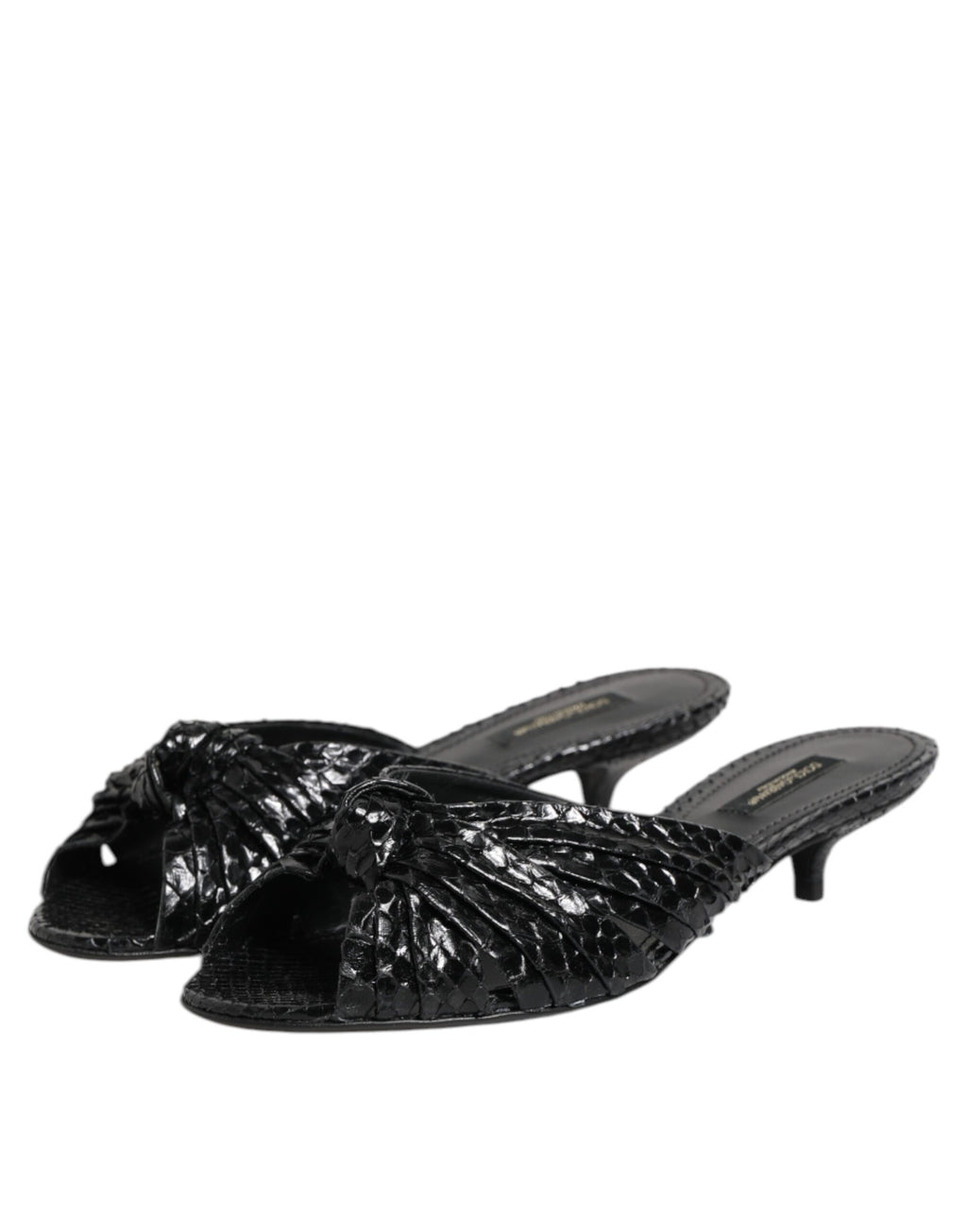 Dolce & Gabbana Black Leather Heels Slides Sandals Shoes - Eljoys Fashion 