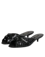 Dolce & Gabbana Black Leather Heels Slides Sandals Shoes - Eljoys Fashion 