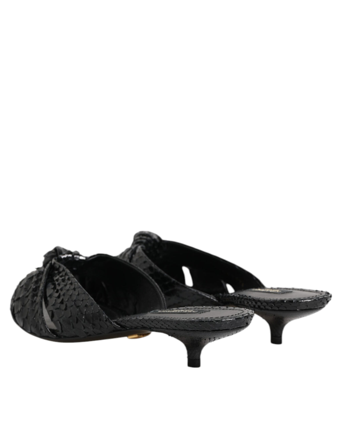 Dolce & Gabbana Black Leather Heels Slides Sandals Shoes - Eljoys Fashion 