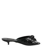 Dolce & Gabbana Black Leather Heels Slides Sandals Shoes - Eljoys Fashion 