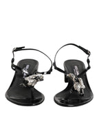 Dolce & Gabbana Black Leather Crystal Ankle Strap Sandals Shoes - Eljoys Fashion 