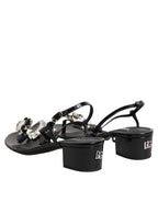 Dolce & Gabbana Black Leather Crystal Ankle Strap Sandals Shoes - Eljoys Fashion 