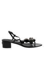 Dolce & Gabbana Black Leather Crystal Ankle Strap Sandals Shoes - Eljoys Fashion 