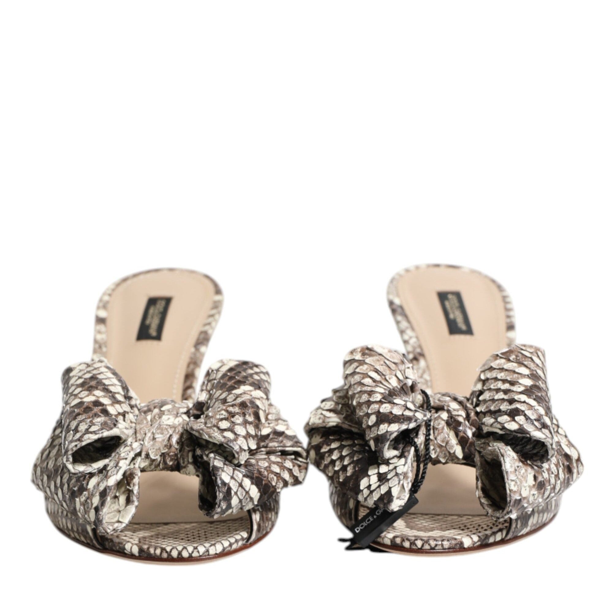 Dolce & Gabbana Multicolor Keira Bow Leather Peep Toe Mules Shoes