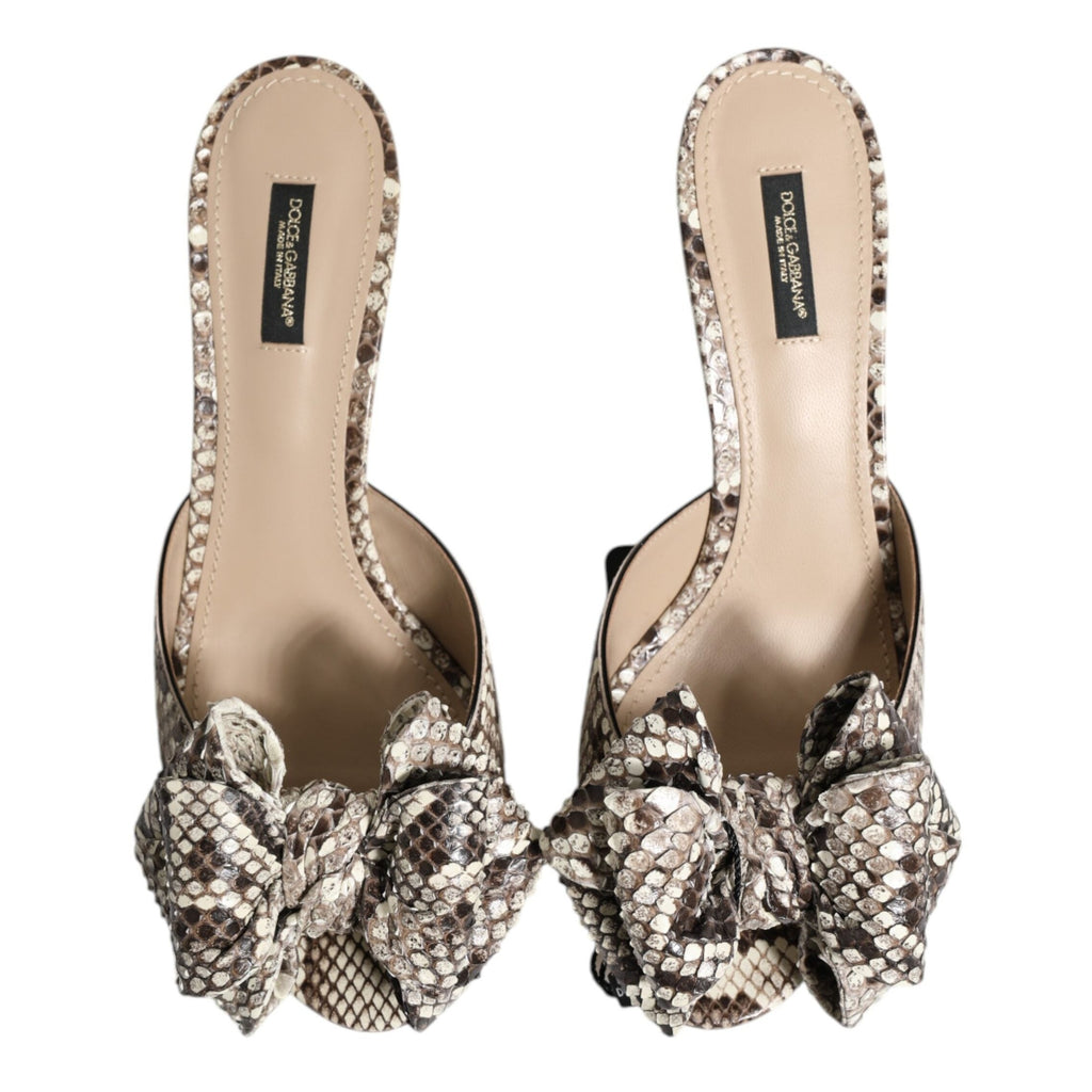 Dolce & Gabbana Multicolor Keira Bow Leather Peep Toe Mules Shoes