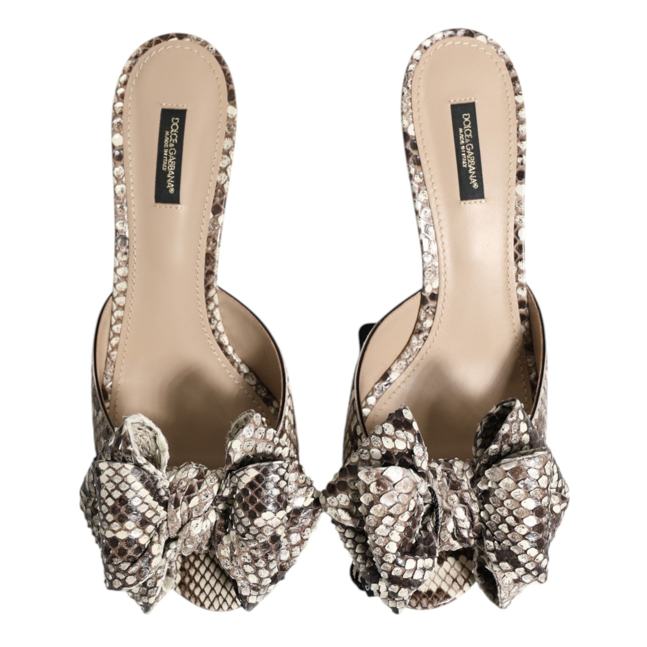 Dolce & Gabbana Multicolor Keira Bow Leather Peep Toe Mules Shoes