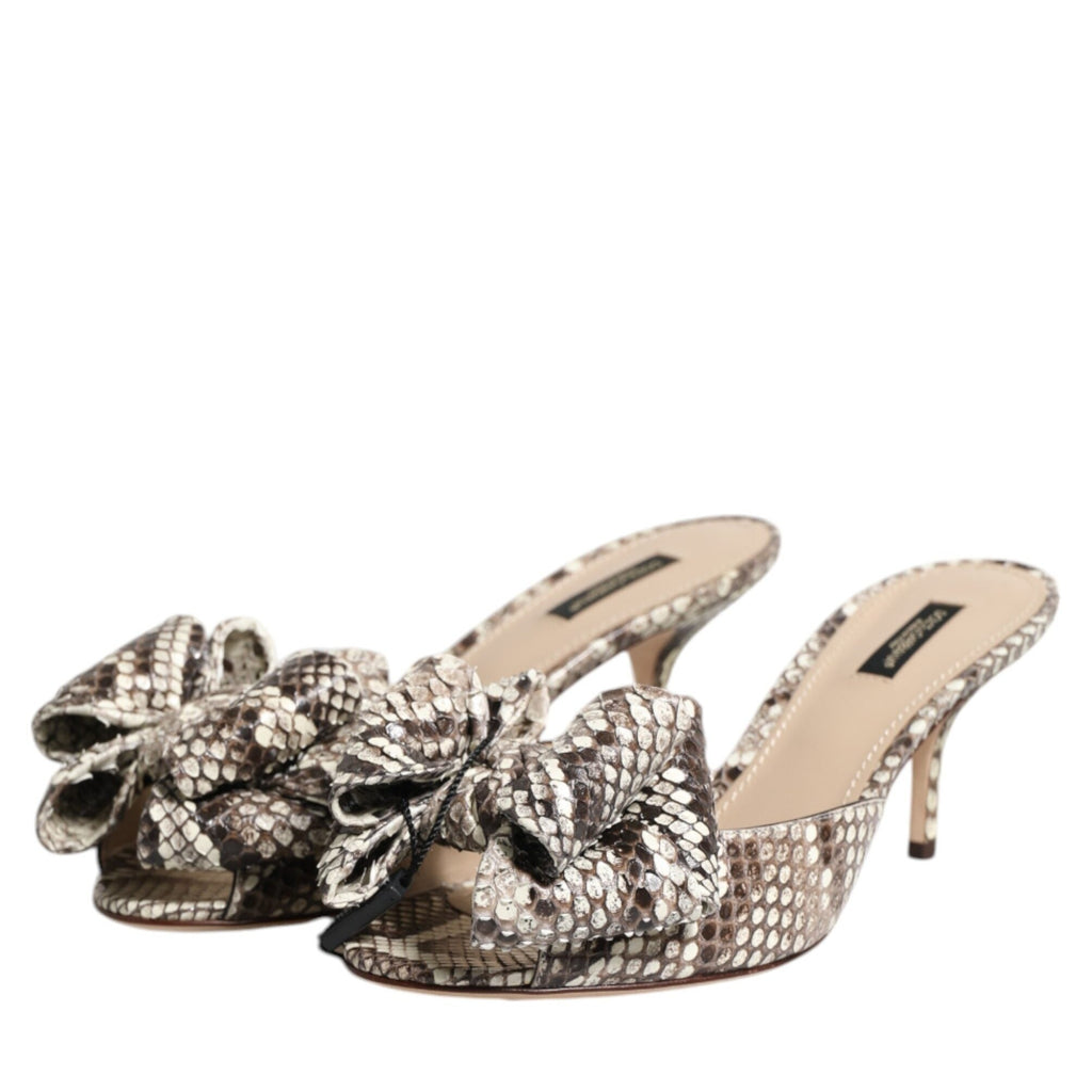 Dolce & Gabbana Multicolor Keira Bow Leather Peep Toe Mules Shoes