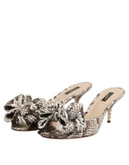 Dolce & Gabbana Multicolor Keira Bow Leather Peep Toe Mules Shoes - Eljoys Fashion 