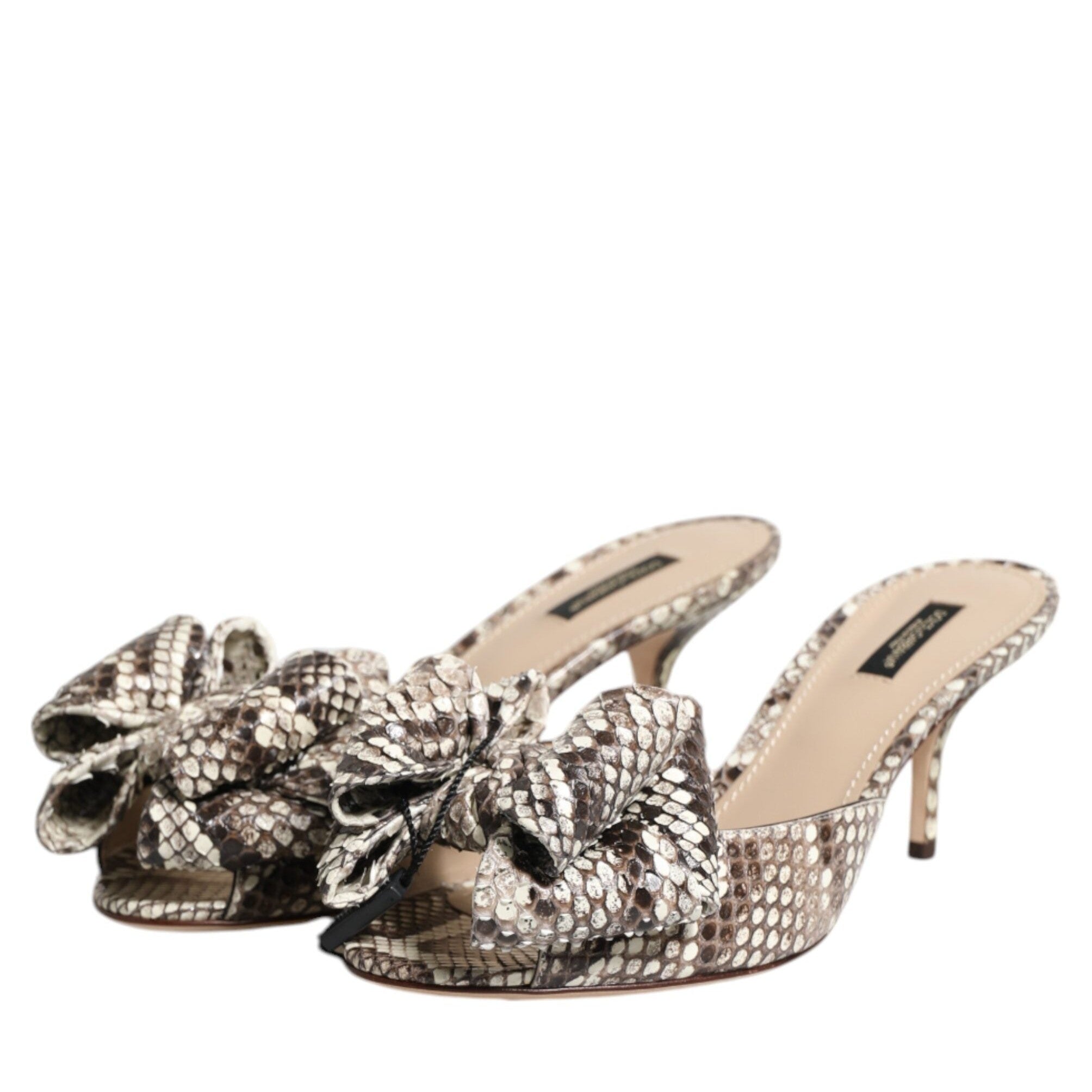 Dolce & Gabbana Multicolor Keira Bow Leather Peep Toe Mules Shoes