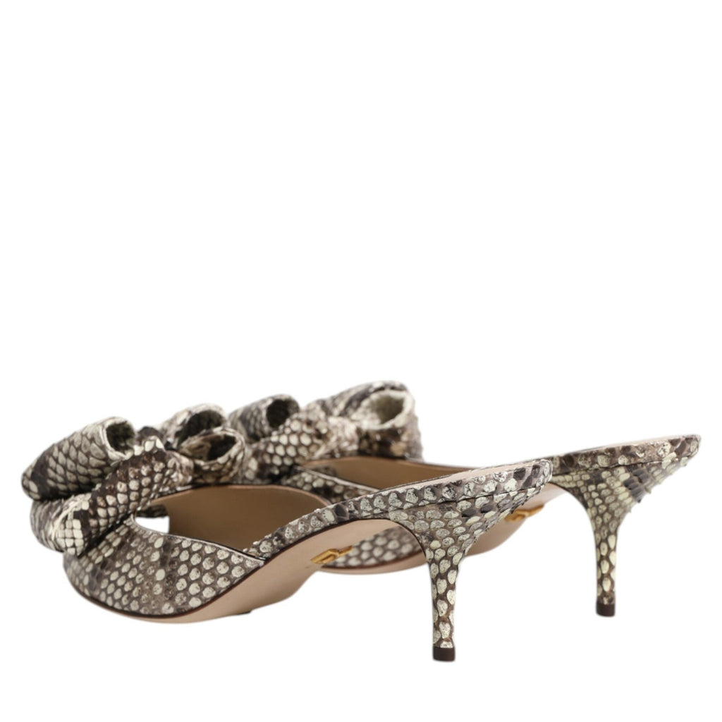 Dolce & Gabbana Multicolor Keira Bow Leather Peep Toe Mules Shoes