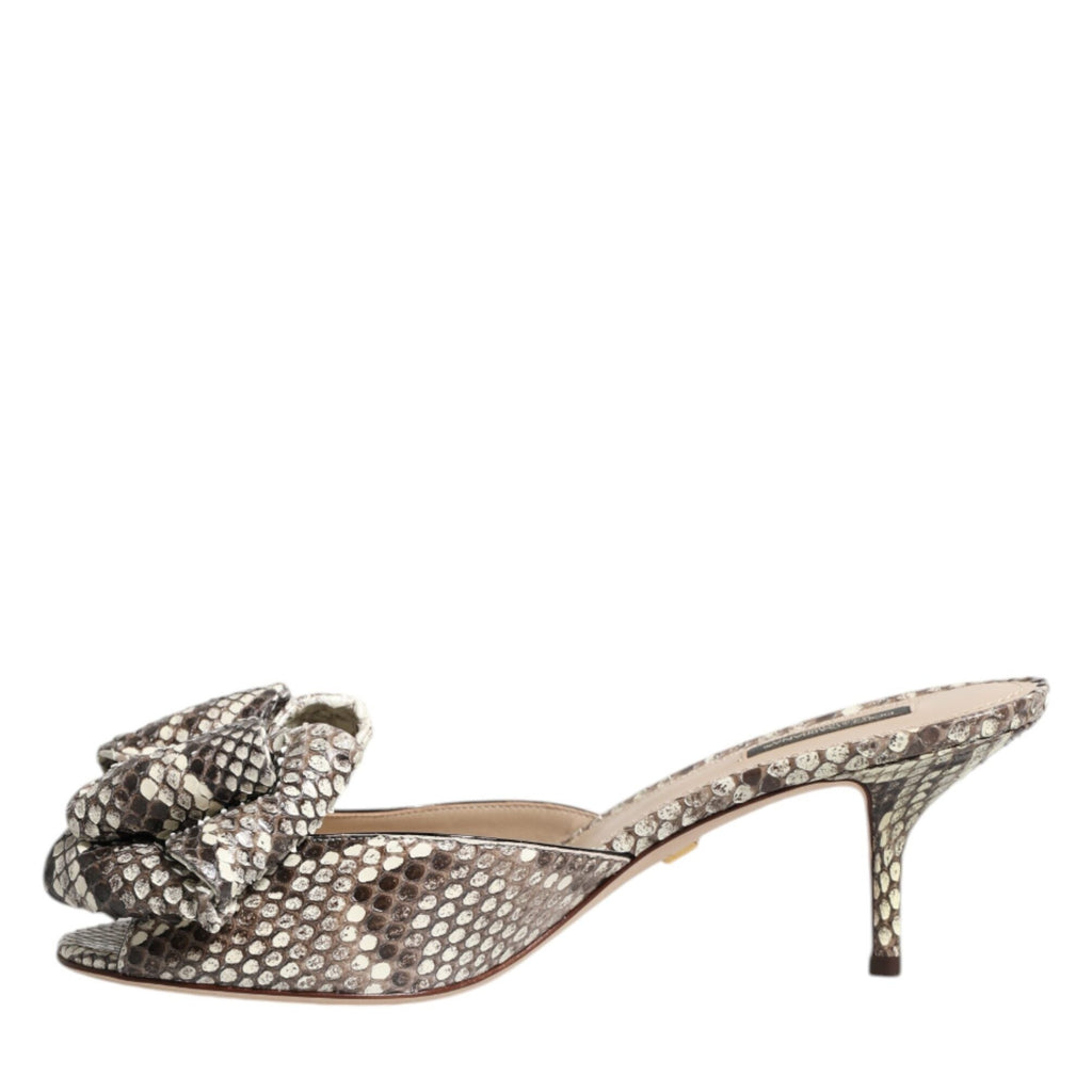 Dolce & Gabbana Multicolor Keira Bow Leather Peep Toe Mules Shoes