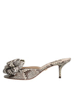 Dolce & Gabbana Multicolor Keira Bow Leather Peep Toe Mules Shoes - Eljoys Fashion 