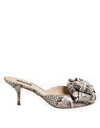 Dolce & Gabbana Multicolor Keira Bow Leather Peep Toe Mules Shoes - Eljoys Fashion 