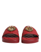 Dolce & Gabbana Red Devotion Matelassé Leather Slides Shoes - Eljoys Fashion 