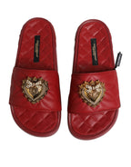 Dolce & Gabbana Red Devotion Matelassé Leather Slides Shoes - Eljoys Fashion 