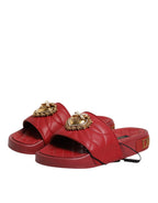 Dolce & Gabbana Red Devotion Matelassé Leather Slides Shoes - Eljoys Fashion 