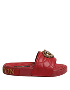 Dolce & Gabbana Red Devotion Matelassé Leather Slides Shoes - Eljoys Fashion 