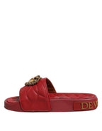 Dolce & Gabbana Red Devotion Matelassé Leather Slides Shoes - Eljoys Fashion 