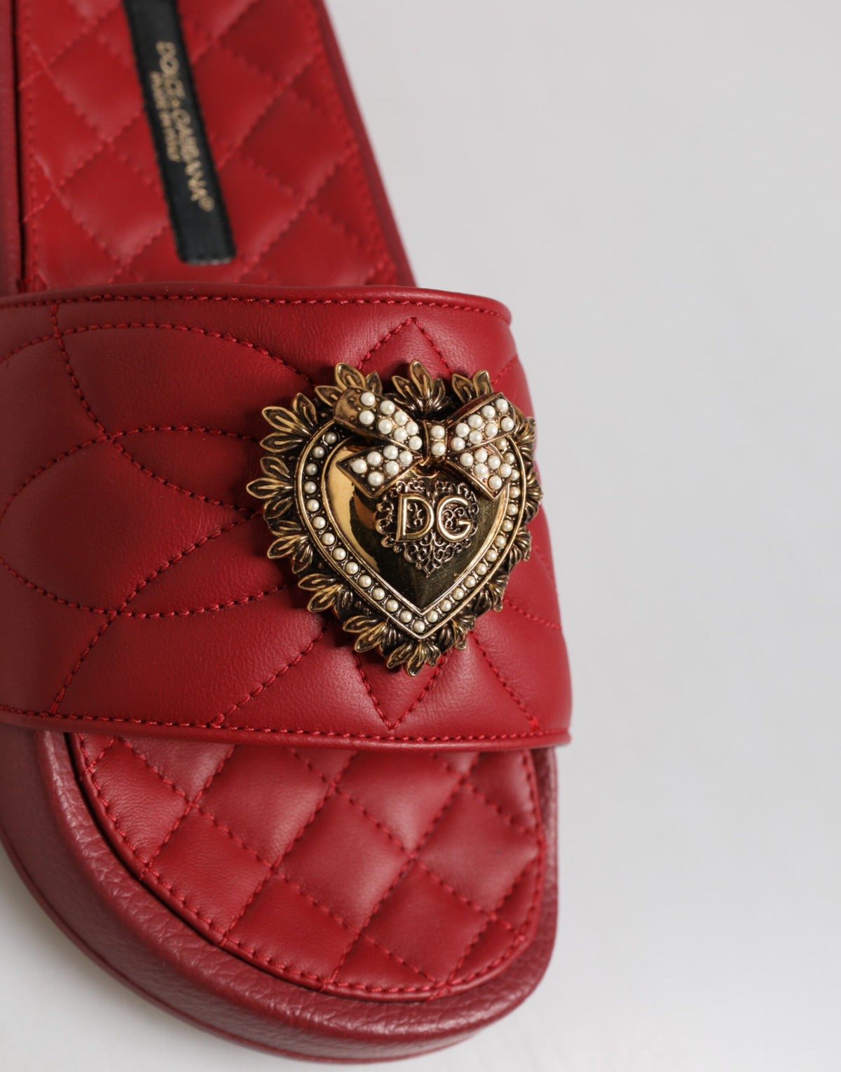 Dolce & Gabbana Red Devotion Matelassé Leather Slides Shoes - Eljoys Fashion 