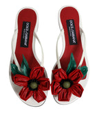 Dolce & Gabbana Red White KEIRA Flower Leather Sandals Shoes - Eljoys Fashion 