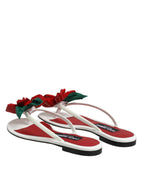Dolce & Gabbana Red White KEIRA Flower Leather Sandals Shoes - Eljoys Fashion 