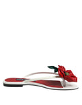Dolce & Gabbana Red White KEIRA Flower Leather Sandals Shoes - Eljoys Fashion 