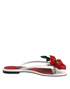 Dolce & Gabbana Red White KEIRA Flower Leather Sandals Shoes - Eljoys Fashion 