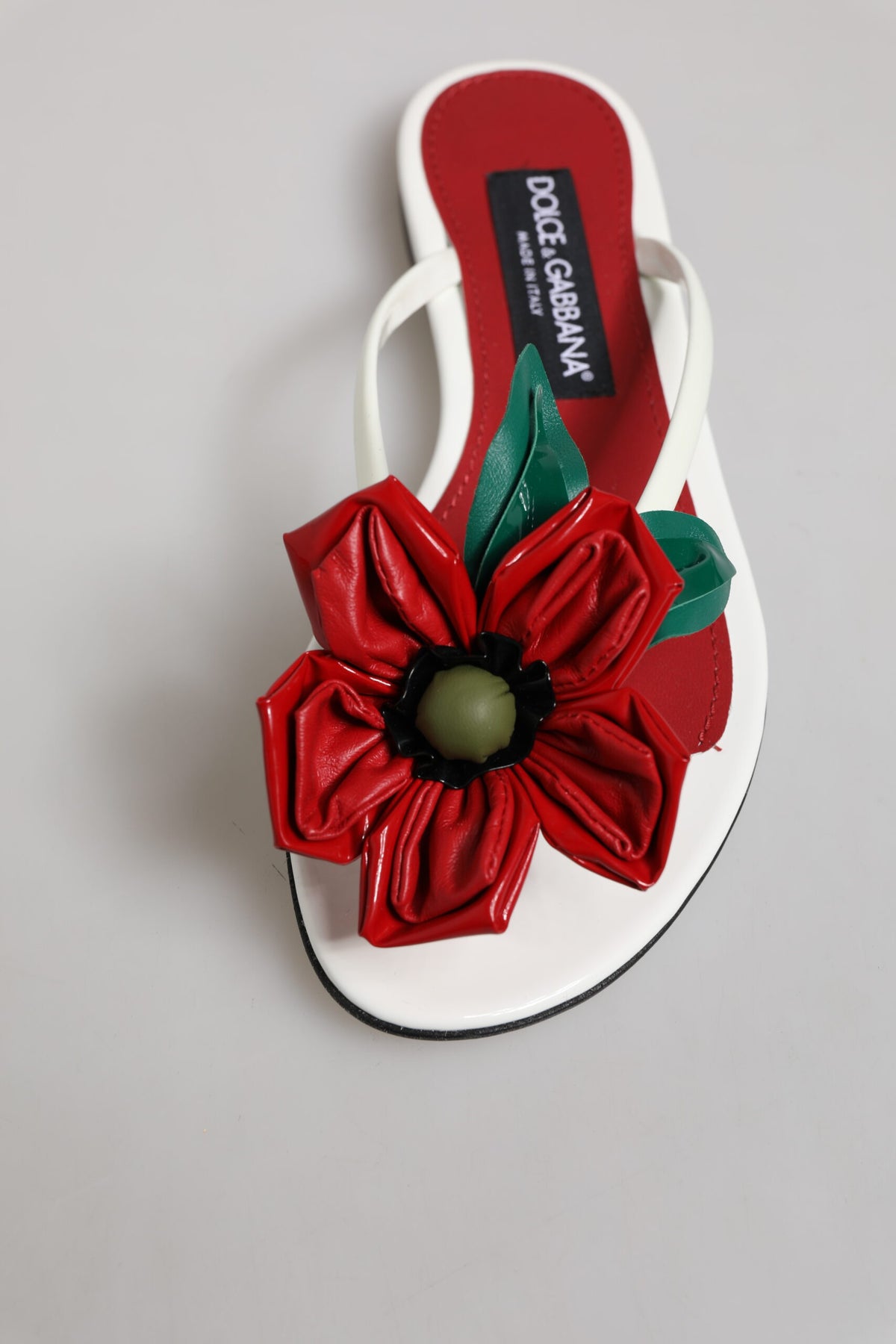 Dolce & Gabbana Red White KEIRA Flower Leather Sandals Shoes - Eljoys Fashion 