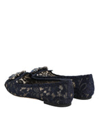 Dolce & Gabbana Blue Taormina Lace Crystals Flats Shoes - Eljoys Fashion 