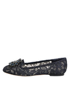 Dolce & Gabbana Blue Taormina Lace Crystals Flats Shoes - Eljoys Fashion 