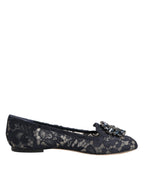 Dolce & Gabbana Blue Taormina Lace Crystals Flats Shoes - Eljoys Fashion 