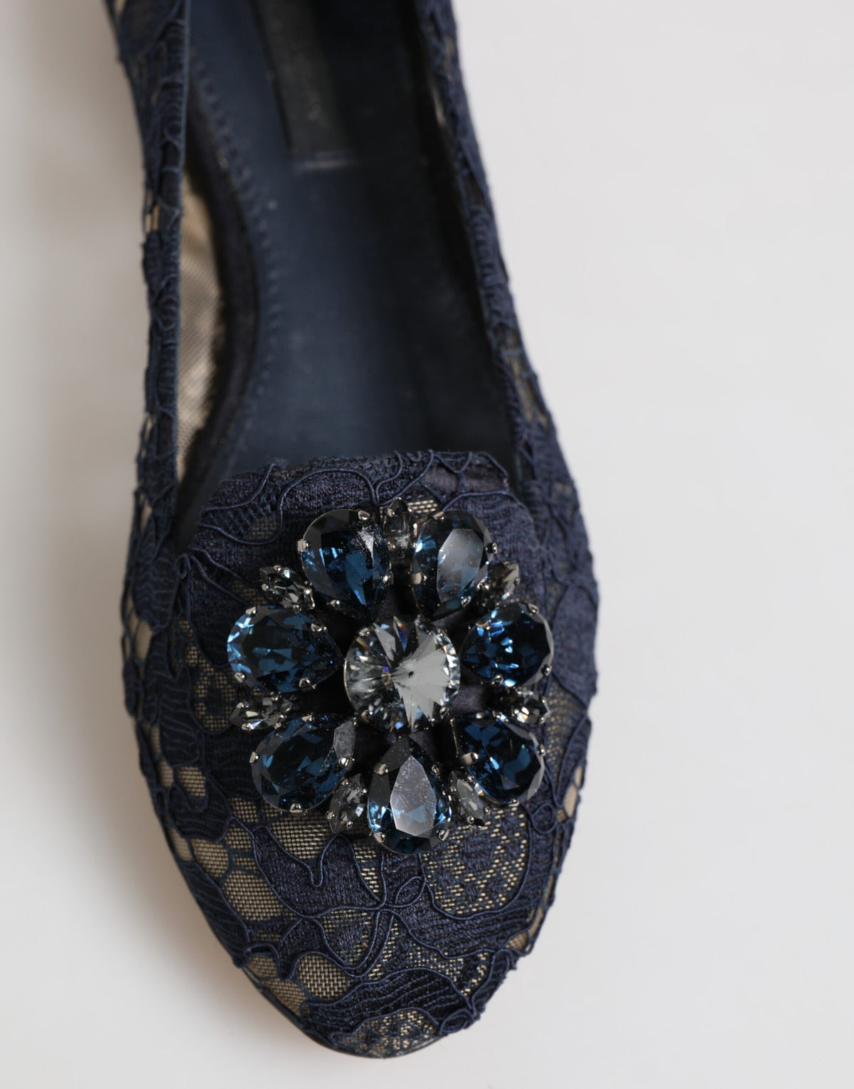Dolce & Gabbana Blue Taormina Lace Crystals Flats Shoes - Eljoys Fashion 