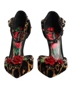 Dolce & Gabbana Brown Leopard Crystal Roses Pumps Shoes - Eljoys Fashion 