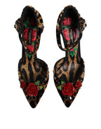 Dolce & Gabbana Brown Leopard Crystal Roses Pumps Shoes - Eljoys Fashion 