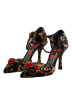 Dolce & Gabbana Brown Leopard Crystal Roses Pumps Shoes - Eljoys Fashion 