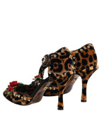 Dolce & Gabbana Brown Leopard Crystal Roses Pumps Shoes - Eljoys Fashion 