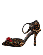 Dolce & Gabbana Brown Leopard Crystal Roses Pumps Shoes - Eljoys Fashion 
